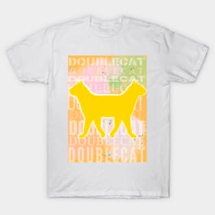 Two-headed cat, silhouette of a two-headed cat on a colored background with inscriptions T-Shirt